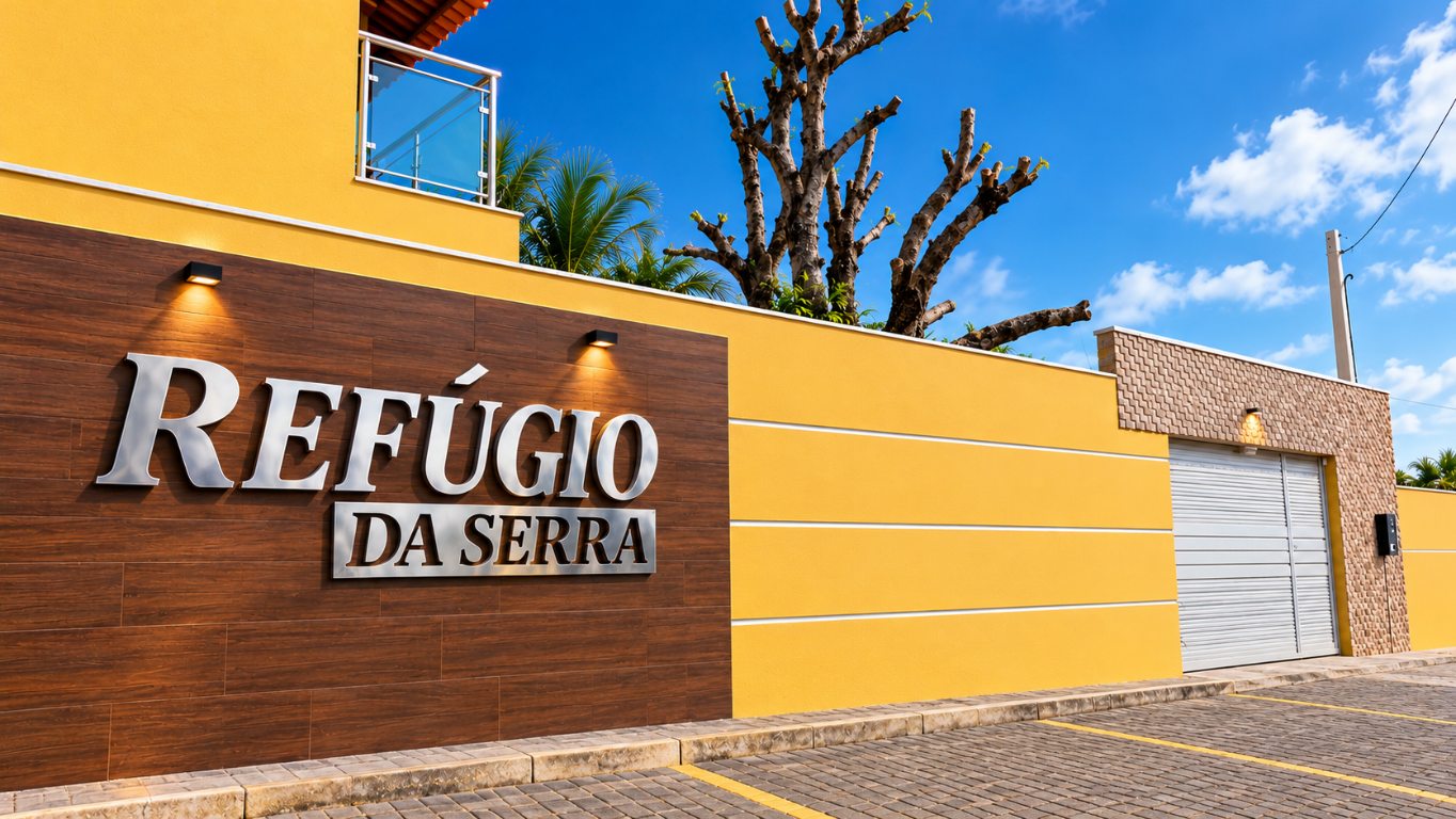 Entrada acolhedora do Refúgio da Serra em Martins